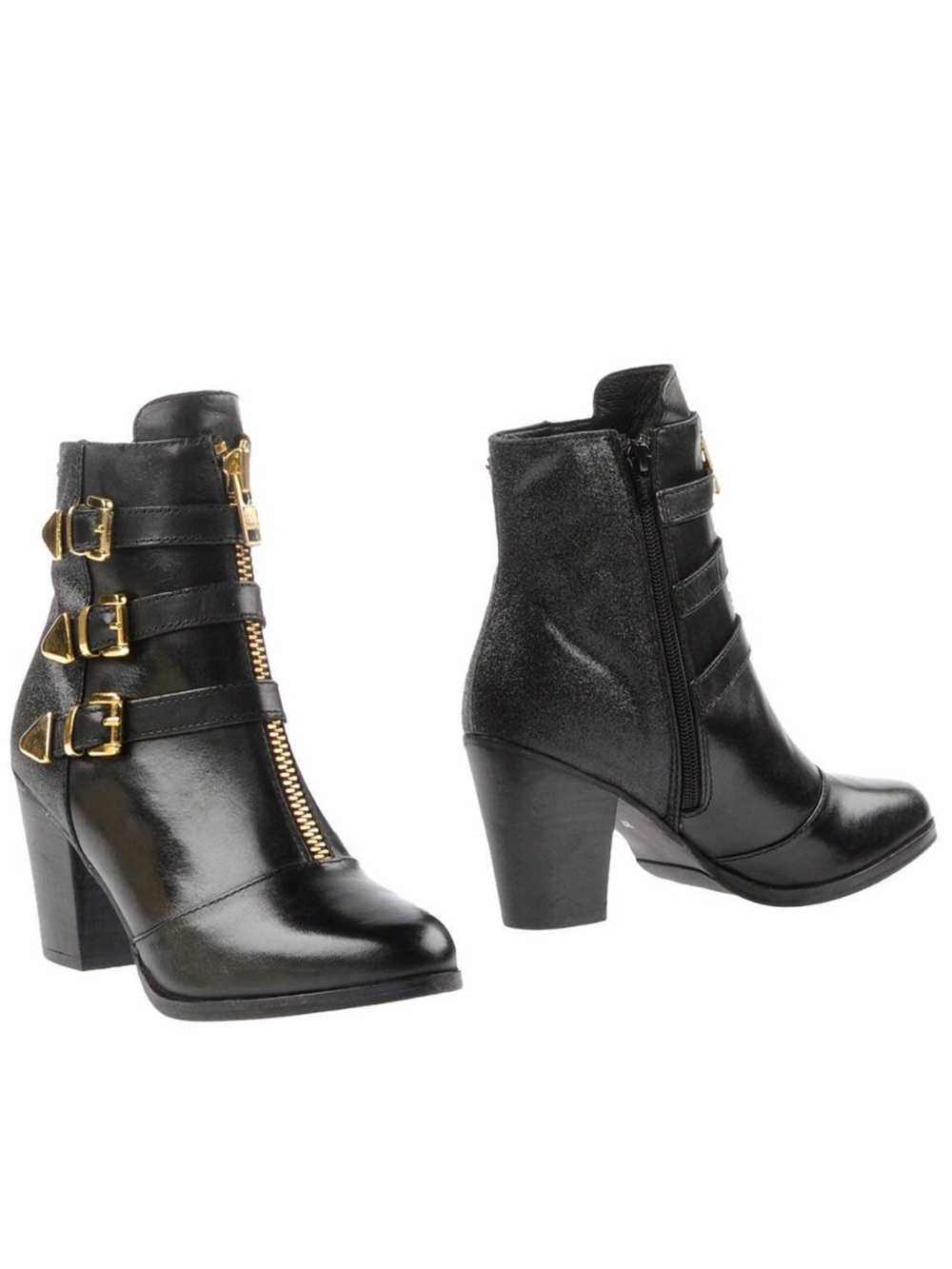 APEPAZZA Italy Black Leather Triple Buckle Booties - Size 36
